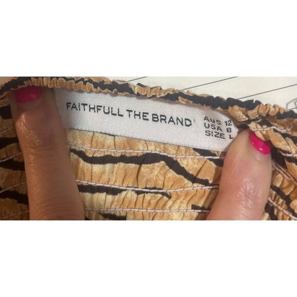 Faithfull The Brand Animal Print Dress Smocked Back And Sleeves Side Zip Size 8 - Picture 6 of 6